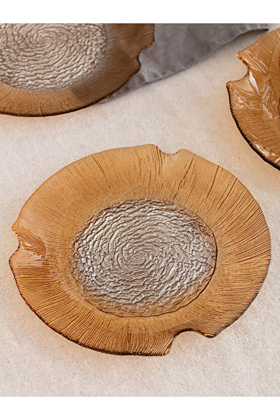 LCW HOME Koyu Bej Desenli Cam Pasta Tabağı Seti 4lü