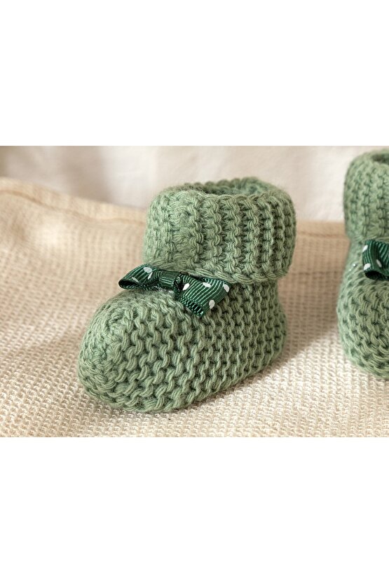 Soft Triko Fiyonklu Bebe Çorap 6-12 Ay Yeşil