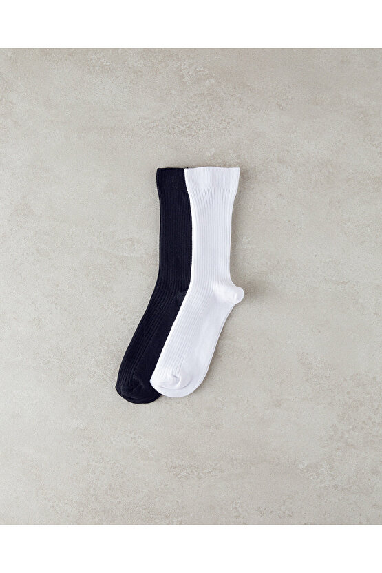 Meri Kadın 2li Soket Çorap Siyah - Beyaz