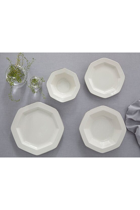 Lioni Porselen 24 Parça 6 Kişilik Yemek Takımı Silver