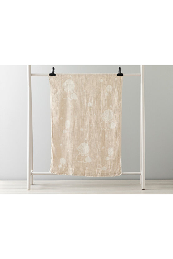 Pamuk Kuzu Pamuk Unisex Bebe Battaniye 80x120 Cm Bej Ekru Hayvan Desenli 90 x 120