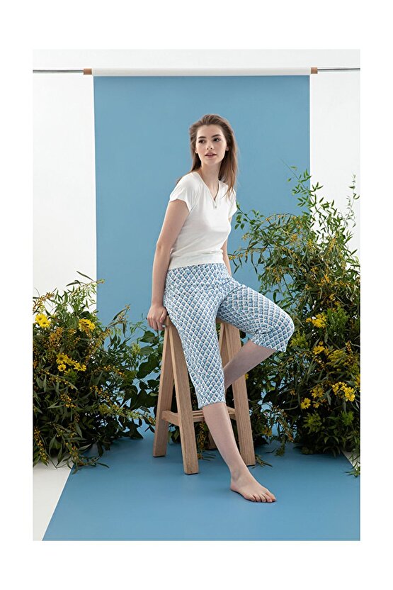 Blue Blanc Viskon Kadın Pijama Takımı Mavi