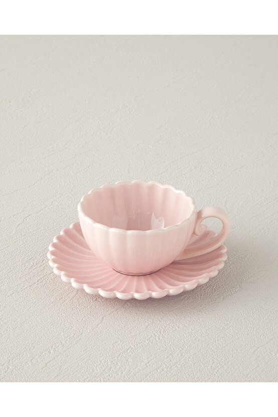 Fiore New Bone China 4 Parça 2 Kişilik Kahve Fincan Takımı Pudra