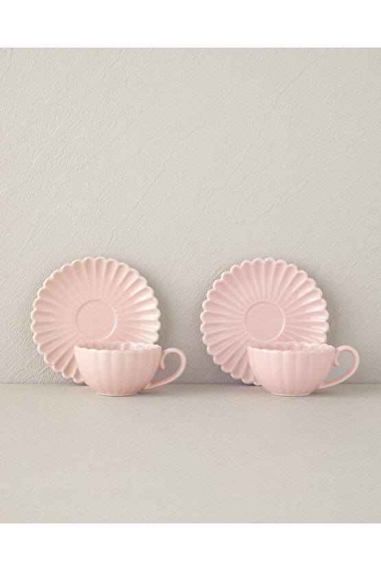 Fiore New Bone China 4 Parça 2 Kişilik Kahve Fincan Takımı Pudra