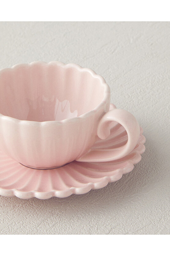 Fiore New Bone China 4 Parça 2 Kişilik Kahve Fincan Takımı Pudra