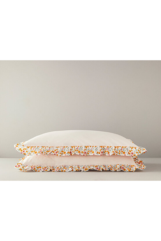 Ditsy Kombin Fırfırlı 2li Yastık Kılıfı Pembe