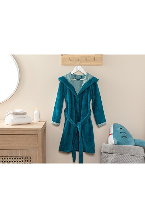 Wellsoft Pamuk Çocuk Bornoz 6-8 Yaş Yeşil