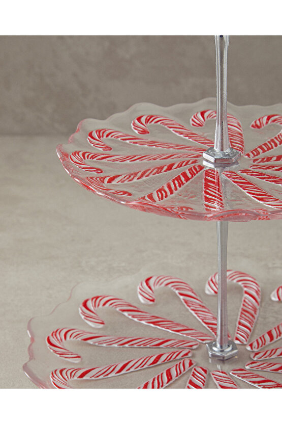 Candy Cane Cam Katlı Servis Kırmızı