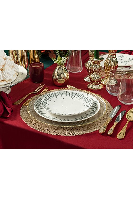 Pine Tree Band Porselen Pasta Tabağı 21 Cm Koyu Yeşil