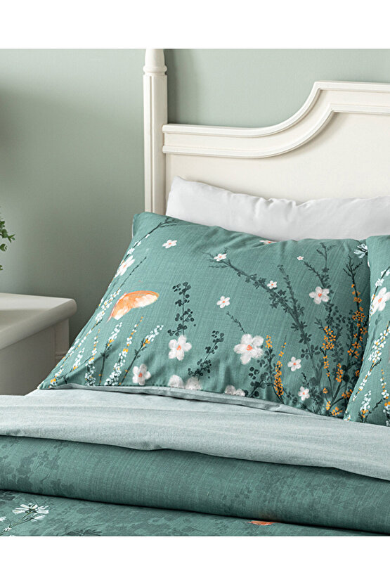 Sweet Spring Dijital Baskılı Çift Taraflı Çift Kişilik Nevresim Takımı Yeşil