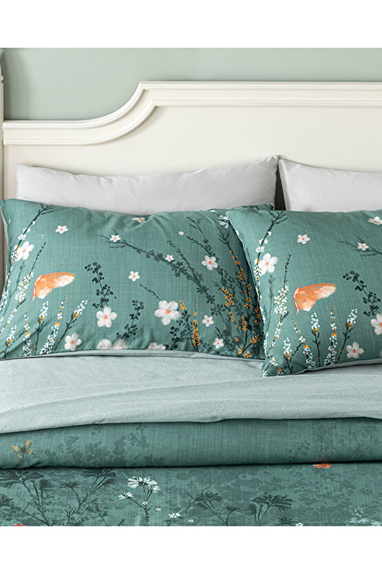 Sweet Spring Dijital Baskılı Çift Taraflı Çift Kişilik Nevresim Takımı Yeşil