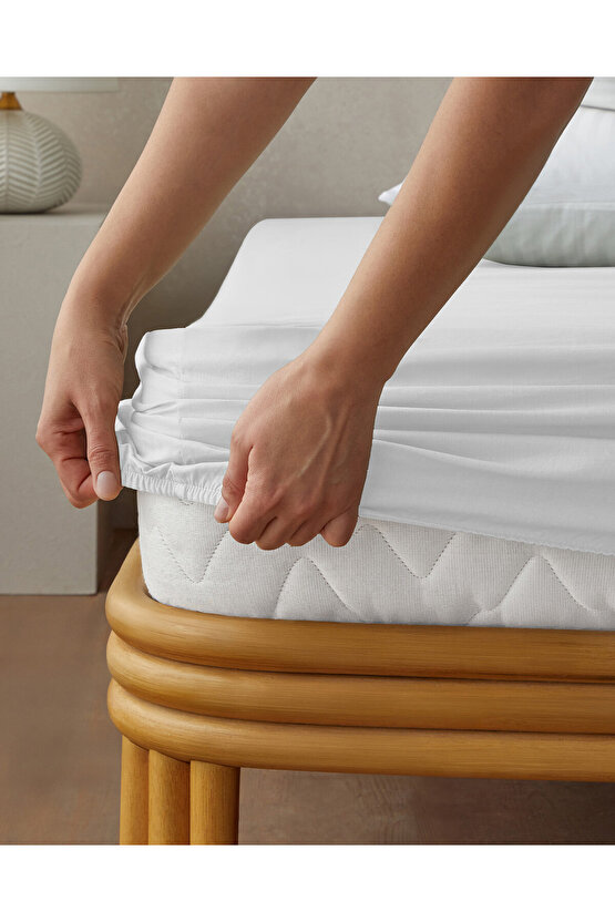 Novella Premium Pamuk Dokulu Tek Kişilik Lastikli Çarşaf 100x200 cm Beyaz