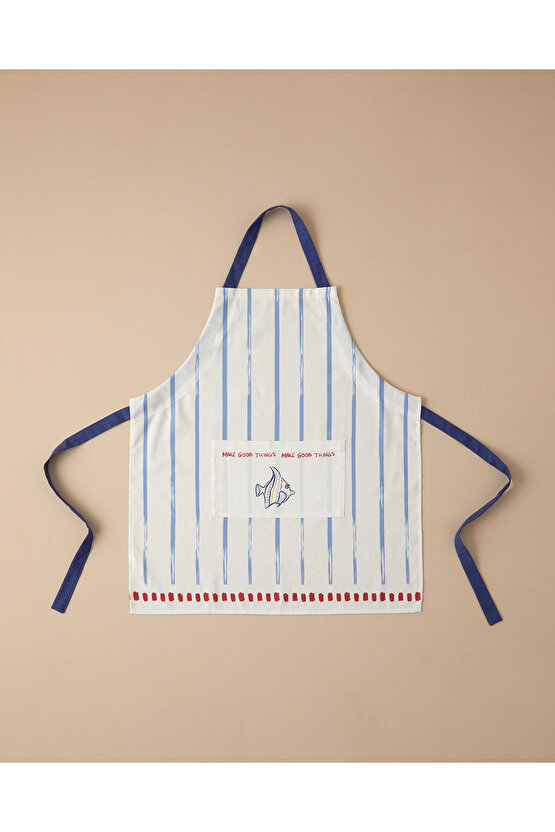 Jolly Blue Pamuk Mutfak Önlüğü 60x75 cm Beyaz - Mavi