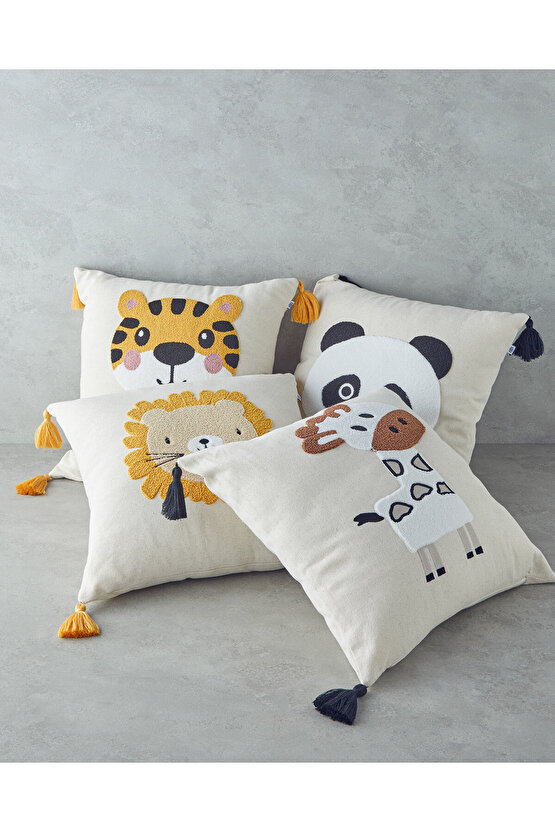 Cute Panda Bebe Dekoratif Kırlent 45x45 cm Ekru