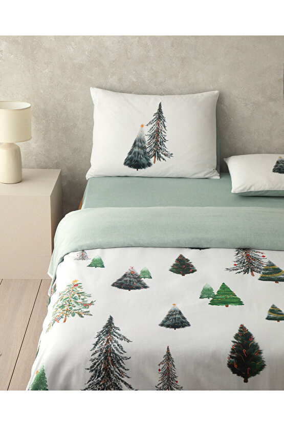 Pine Serenity Dijital Baskılı Soft Cotton Tek Kişilik Nevresim Takımı Yeşil