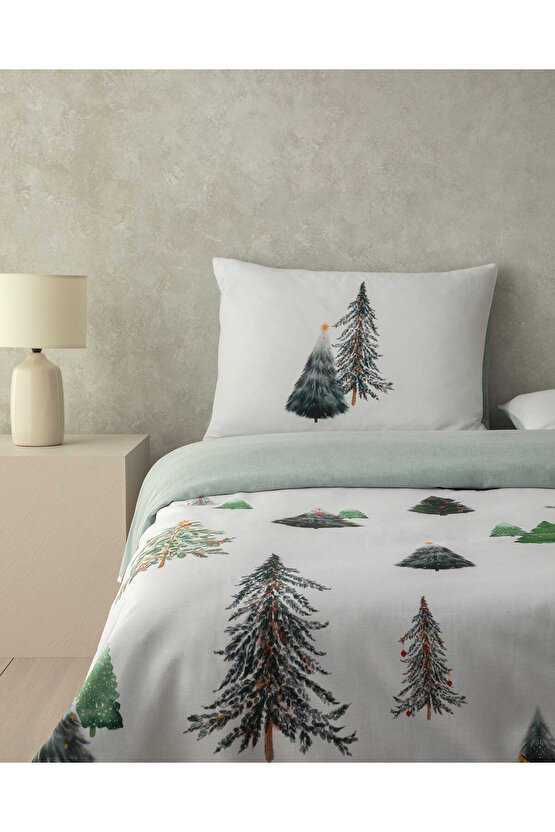 Pine Serenity Dijital Baskılı Soft Cotton Tek Kişilik Nevresim Takımı Yeşil