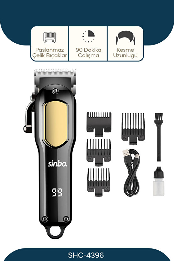 Kesim Ayar Mandallı Lcd Ekranlı Type-c Şarjlı Saç Sakal Kesme Makinesi Shc 4396