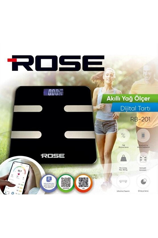 Dijital Baskül Tartı Akıllı Yağ Ölçer Bluetooth Telefon Uygulamalı RB-201