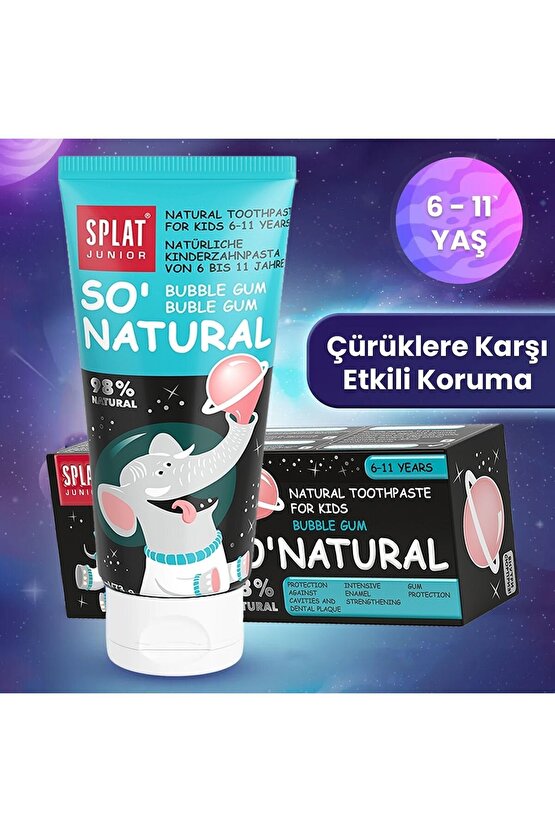 Junior Diş Macunu So Natural 6-11 Bubble Gum %98 Natural 73 g