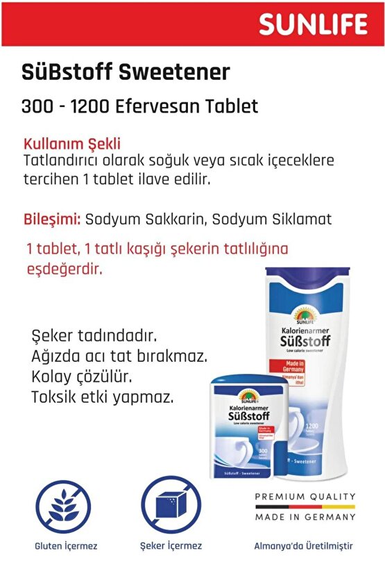 Sunlife Substoff Tatlandırıcı 300 Tablet 3 Adet