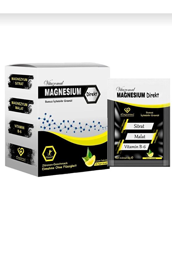 Magnezyum Direkt (SUSUZ IÇİLEBİLİR GRANÜL) 20 Saşe Toz Kas Krampları Yorgunluk Magnezyum Takviyesi