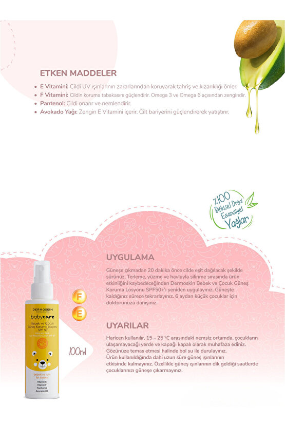 Babycare Bebek ve Çocuk Güneş Koruma Vücut Losyonu | Spf 50+ | Probiyotikli UVA & UVB | 100 ml