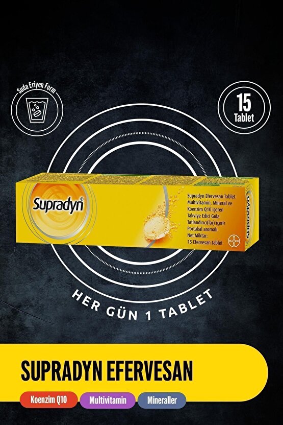 15 Efervesan Tablet | Koenzim Q10, Multivitamin Ve Mineral Içeren Takviye Edici Gıda