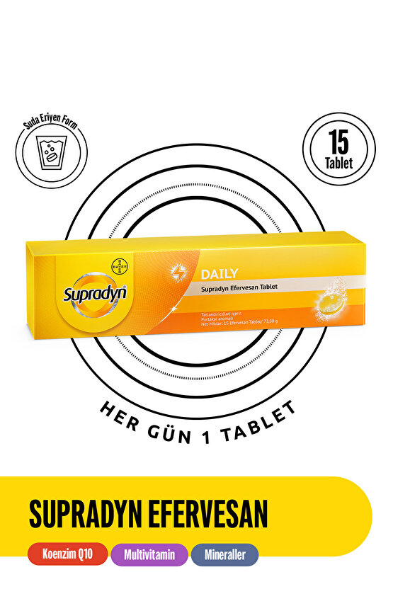 15 Efervesan Tablet | Koenzim Q10, Multivitamin Ve Mineral Içeren Takviye Edici Gıda