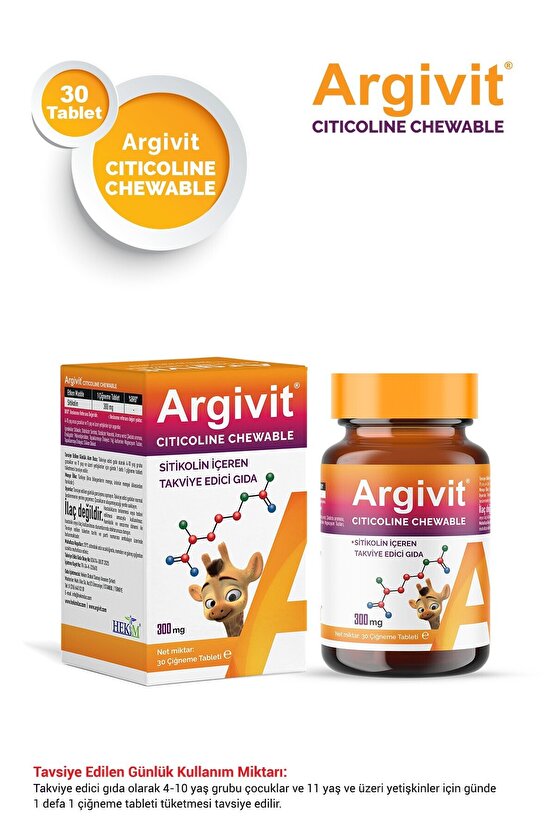 Citicoline Chewable Sitikolin İçeren Takviye Edici Gıda 30 Tablet