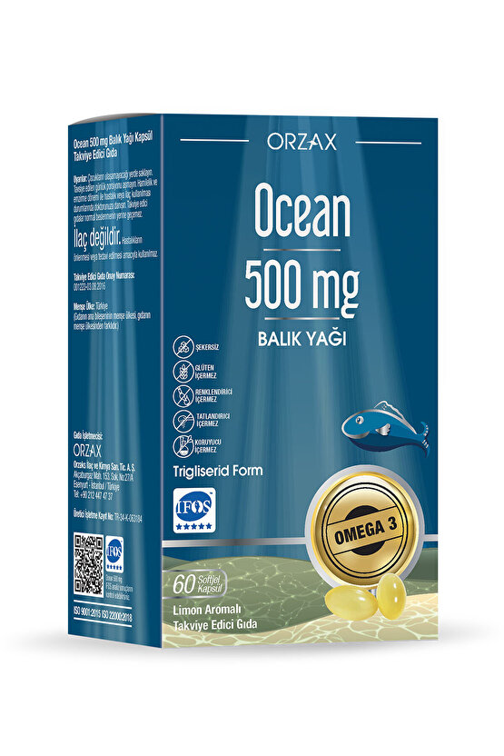 Orzax 500mg Saf Balık Yağı Limon Aromalı Blister 60 Kapsül