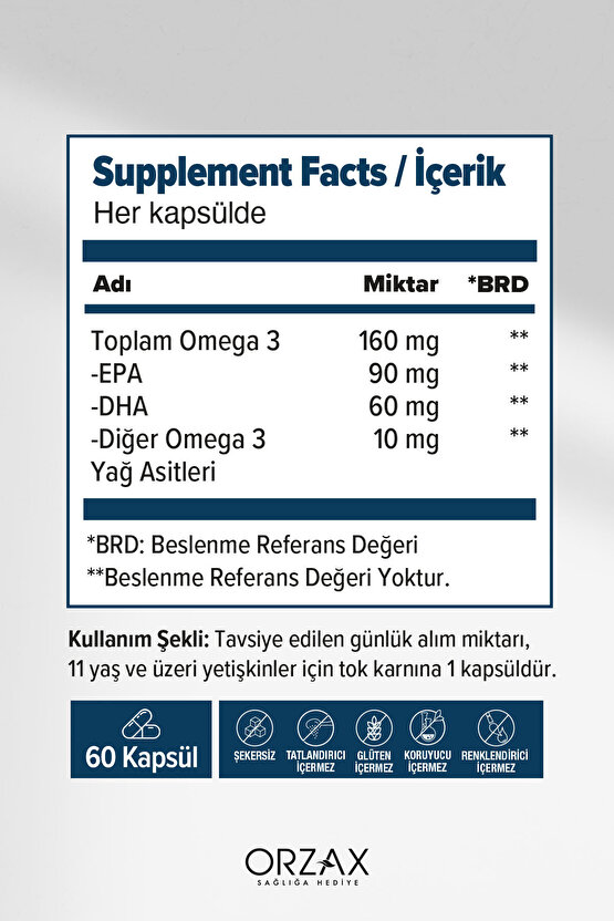 Orzax 500mg Saf Balık Yağı Limon Aromalı Blister 60 Kapsül