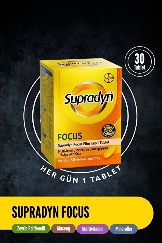 Focus 30 Film Kaplı Tablet| Zeytin Polifenolü, Ginseng, Multivitamin Ve Mineral Içeren Takv