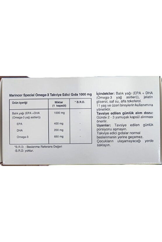 MARINCOR SPEACİAL OMEGA-3 TAKVİYE EDİCİ GIDA 1000MG