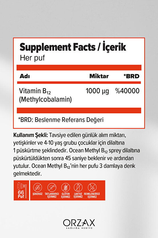 Methyl B12 Dilaltı Sprey 10 ml