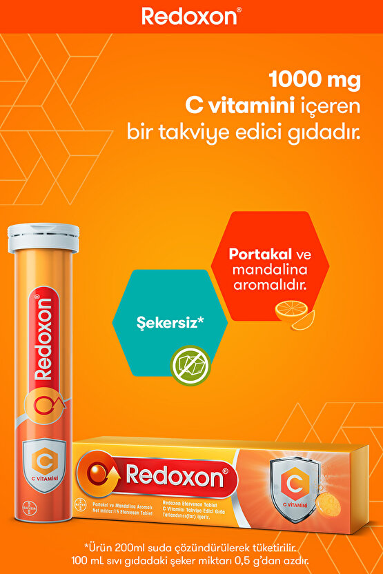 C Vitamini 15 Efervesan Tablet I 1000 Mg C Vitamini Içeren Gıda Takviyesi