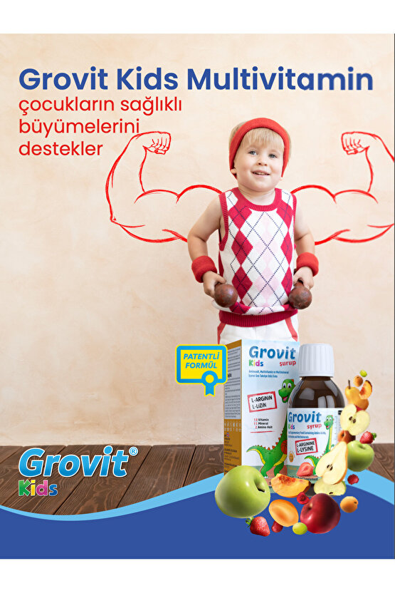 Grovit Kids Arjinin, Lizin, Multivitamin ve Multimineral İçeren Sıvı Takviye Edici Gıda 150ml