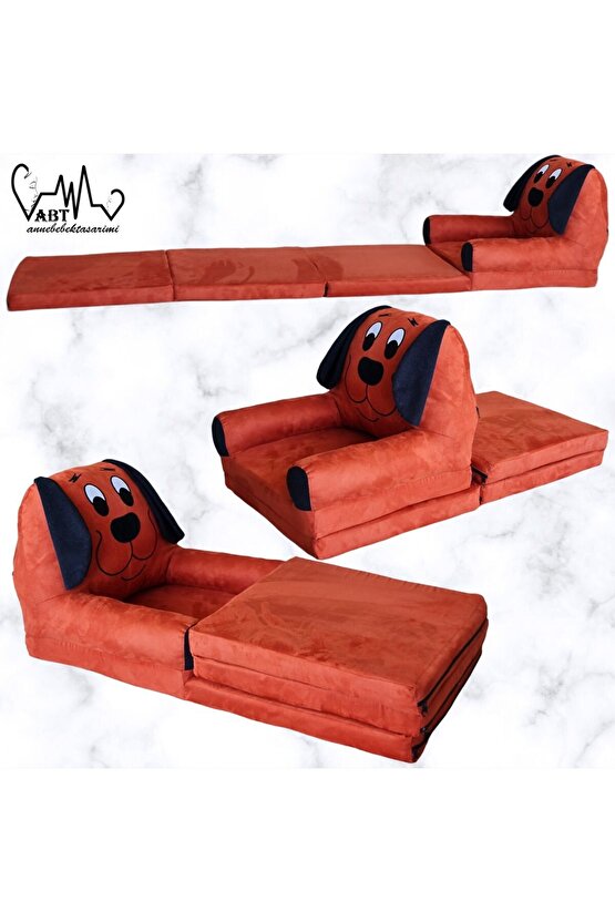 Katlanabilir Bebek Çocuk Koltuğu Portatif Yatak Puf Minder Tay Tüyü Köpek Figürlü