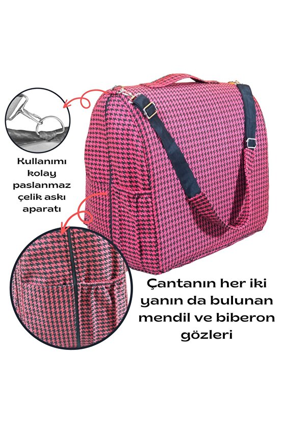 Çantalı Babynest, Bebek Çantası, Taşına Bilir Ebeveyn Yanı Reflü Yatağı Kazayağı Desenli