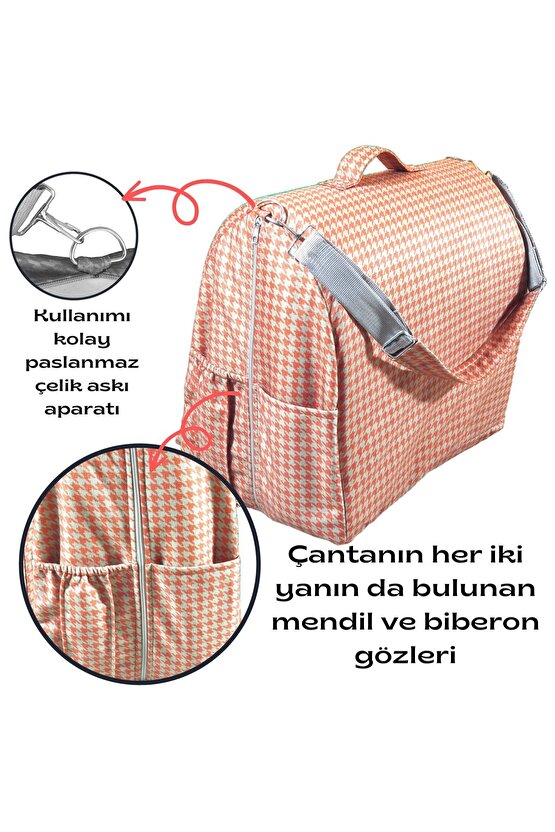 Çantalı Babynest, Bebek Çantası, Taşına Bilir Ebeveyn Yanı Reflü Yatağı Kazayağı Desenli