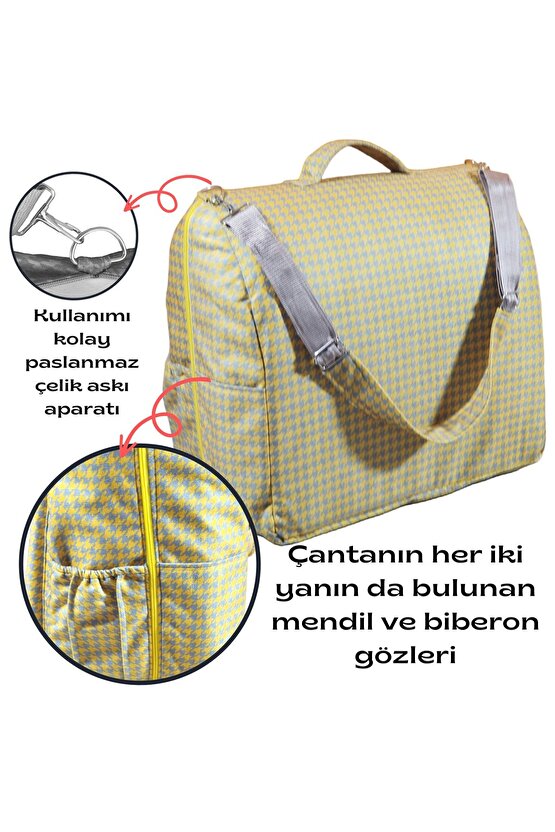 Çantalı Babynest, Bebek Çantası, Taşına Bilir Ebeveyn Yanı Reflü Yatağı Kazayağı Desenli