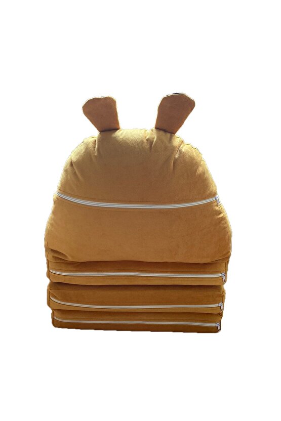 Katlanabilir Bebek-çocuk Koltuğu Sandalye Portatif Yatak Puf Hardal Panda