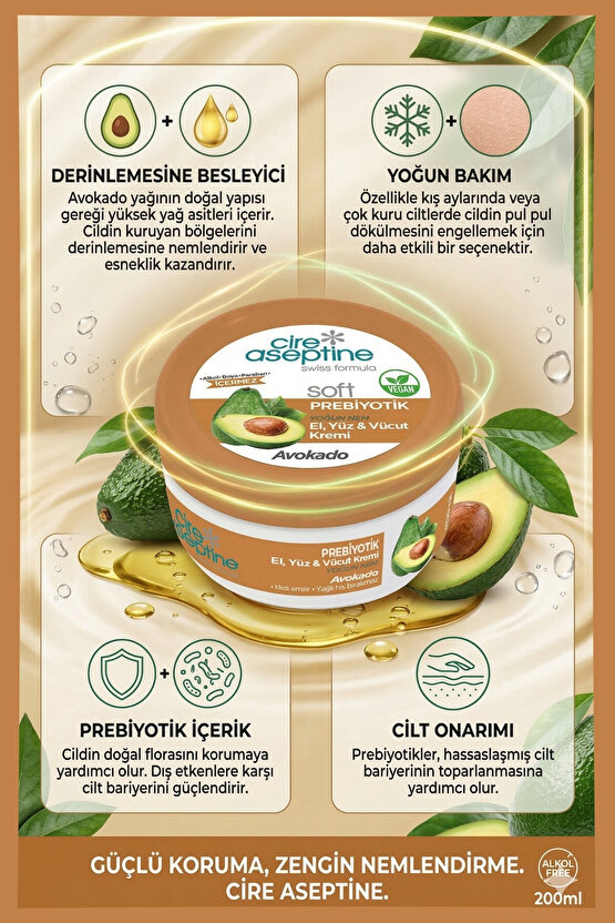 Soft Avokado Prebiyotik Nemlendirici Krem 200 ml