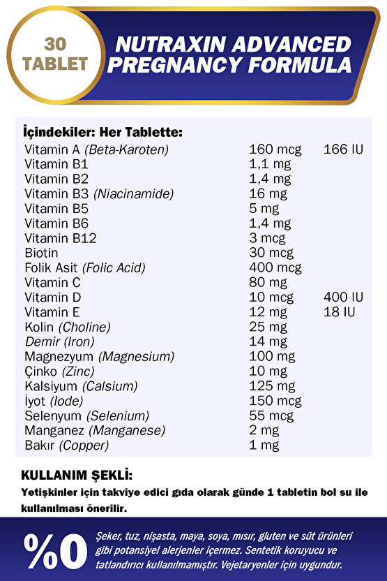 Advanced Pregnancy Formula 30 Tablet 21 Vitamin & Mineral