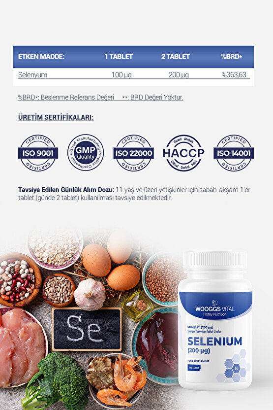 Selenyum (200 ΜG) Içeren Takviye Edici Gıda 120 Tablet