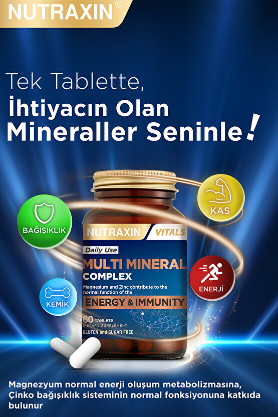 Multivitamin Mineral Immune Complex 60 Tbl - Magnezyum, C, D, Zinc, Demir, B12, Kolin, İyot