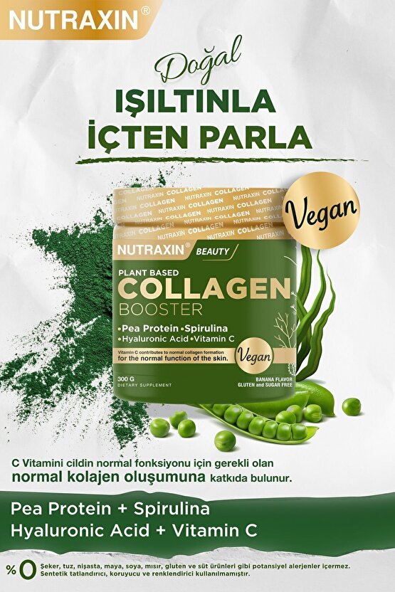 Vegan Protein Booster 300 Gr - Pea Protein, Spirulina, Vitamin C, Hyaluronik Asit Glutensiz