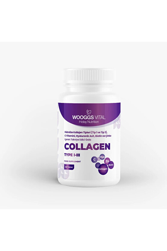 Wooggs Vital Hidrolize Kollajen Tipleri (Tip 1 ve Tip 3), C Vitamini, Hyaluronik Asit, Biotin ve Çin