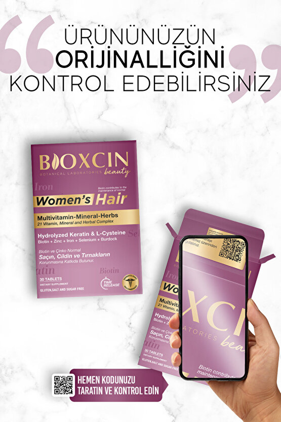 Womens Hair 30 Tablet - Keratin Kolajen Biotin Çinko Demir Selenyum Dul Avrat L Sistein Saç Vitamini