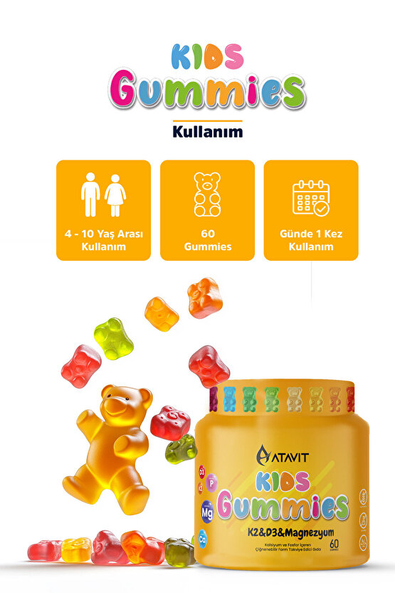 Gummies K2&D3 Magnezyum KIDS 60 Çiğnenebilir Form