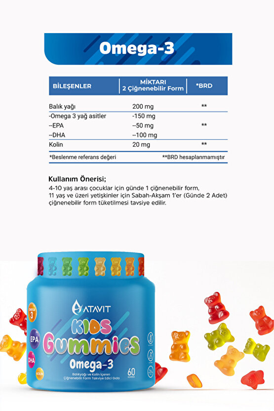 Gummies Omega-3 Balık Yağı KIDS 60 Çiğnenebilir Form